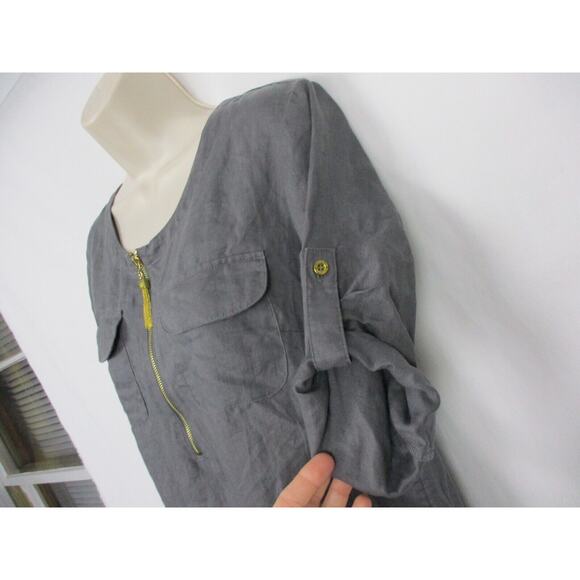 Ellen Tracy Linen Tunic Top Women Small Roll Tab Gold Zipper Tassel Trim Popover - Picture 3 of 16